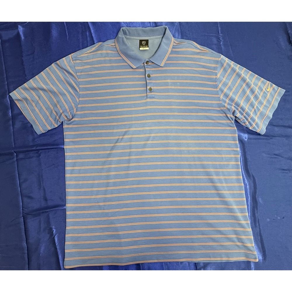 Nike Men's XL Golf Dri Fit Short Sleeve Polo Shirt Blue With Orange Stripes